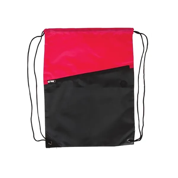 Prime Line Two-Tone Poly Drawstring Backpack With Zipper - Prime Line Two-Tone Poly Drawstring Backpack With Zipper - Image 4 of 17