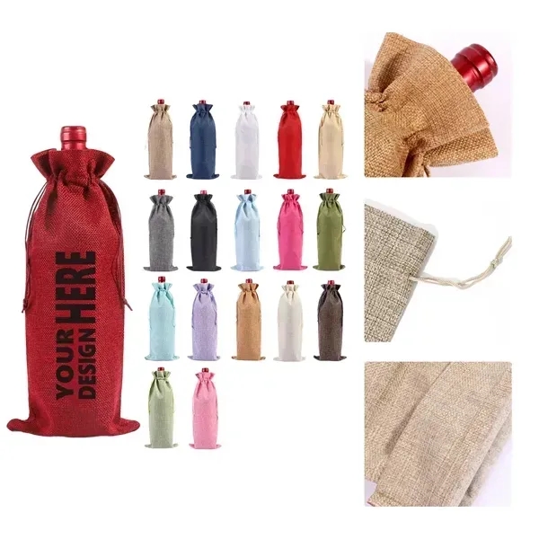 MOQ50 Burlap Wine Bottle Bag with Drawstring Closure - MOQ50 Burlap Wine Bottle Bag with Drawstring Closure - Image 0 of 1