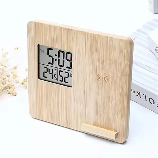 Wooden Digital Alarm Clock Wireless Charger - Wooden Digital Alarm Clock Wireless Charger - Image 2 of 4