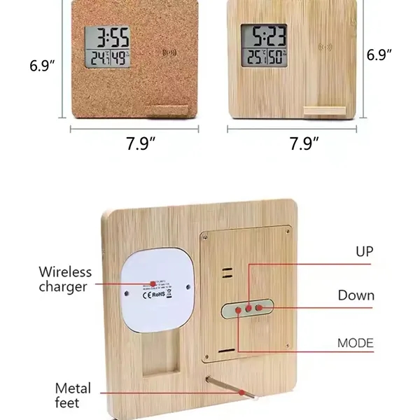 Wooden Digital Alarm Clock Wireless Charger - Wooden Digital Alarm Clock Wireless Charger - Image 3 of 4