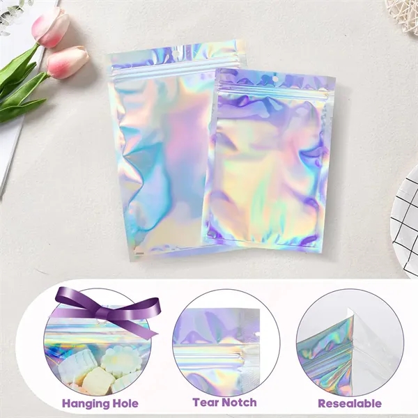 Mylar Bag with Hang Hole Holographic Resealable Foil Pouch - Mylar Bag with Hang Hole Holographic Resealable Foil Pouch - Image 1 of 4