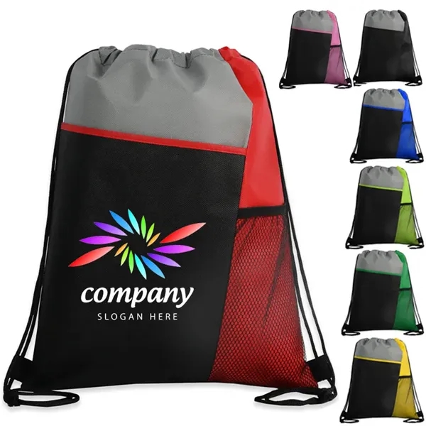 Tri-Colored Mesh Pocket Drawstring Backpack - Tri-Colored Mesh Pocket Drawstring Backpack - Image 0 of 7