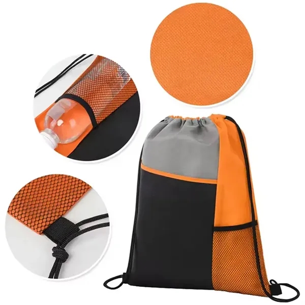 Tri-Colored Mesh Pocket Drawstring Backpack - Tri-Colored Mesh Pocket Drawstring Backpack - Image 3 of 7