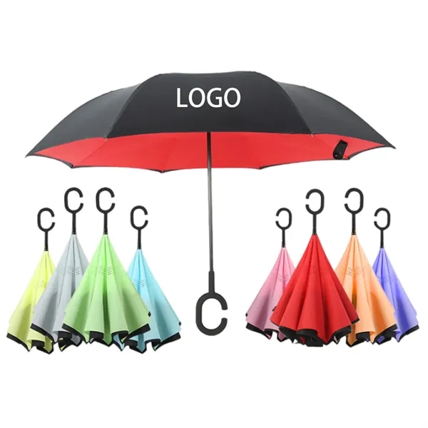 Large Inverted Reverse Umbrella C-Shaped Handle Windproof