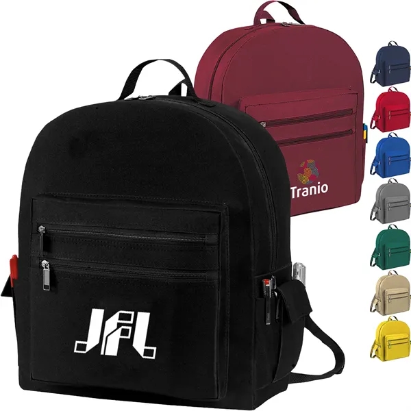 Premium 600D Multi-Zipper Essentials Backpack 12"x16.5"x5"