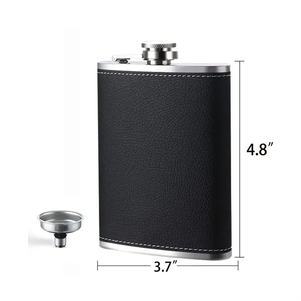 8 oz Black Leather Hip Flask Set Stainless Steel Bottle - 8 oz Black Leather Hip Flask Set Stainless Steel Bottle - Image 1 of 2