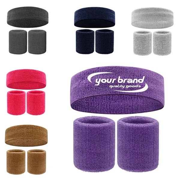 3-Piece Sports Sweatband Set Includes Headband/Wristband - 3-Piece Sports Sweatband Set Includes Headband/Wristband - Image 0 of 3