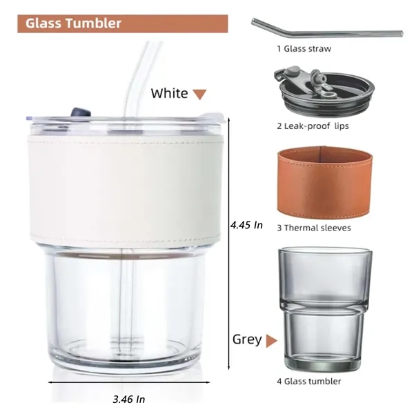 14 Oz Glass Coffee Cup With Leather Lid - 14 Oz Glass Coffee Cup With Leather Lid - Image 1 of 4