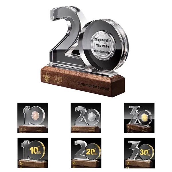 Crystal Anniversary Award Trophy with Wooden Base - Crystal Anniversary Award Trophy with Wooden Base - Image 0 of 13
