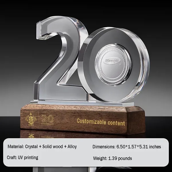Crystal Anniversary Award Trophy with Wooden Base - Crystal Anniversary Award Trophy with Wooden Base - Image 3 of 13