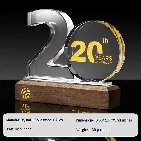 Crystal Anniversary Award Trophy with Wooden Base - Crystal Anniversary Award Trophy with Wooden Base - Image 4 of 13