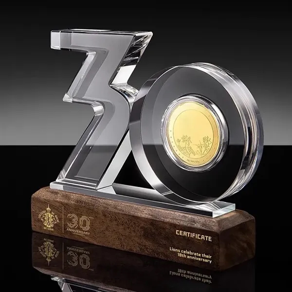 Crystal Anniversary Award Trophy with Wooden Base - Crystal Anniversary Award Trophy with Wooden Base - Image 5 of 13