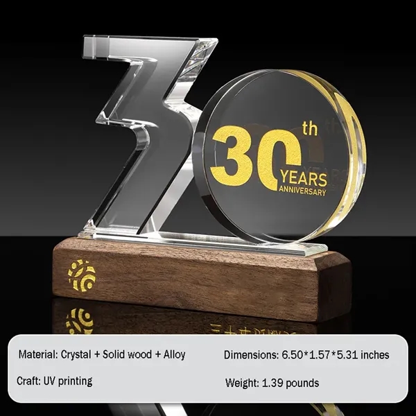 Crystal Anniversary Award Trophy with Wooden Base - Crystal Anniversary Award Trophy with Wooden Base - Image 6 of 13