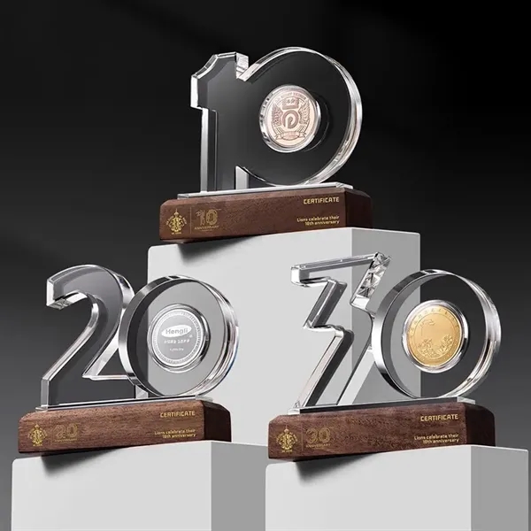 Crystal Anniversary Award Trophy with Wooden Base - Crystal Anniversary Award Trophy with Wooden Base - Image 7 of 13