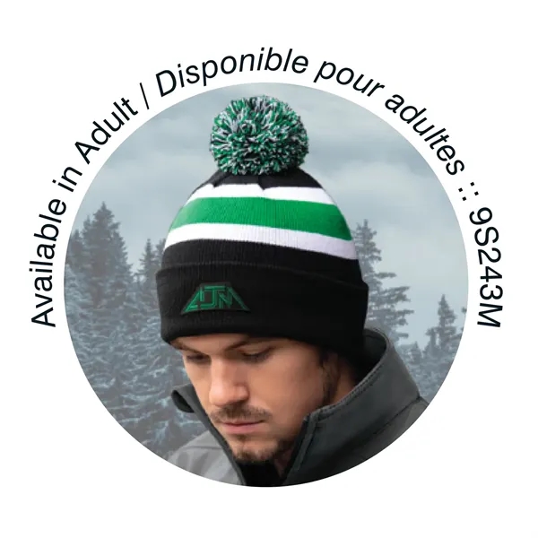 Junior Stripe Rib Knit - Acrylic Cuff Toque (Pom Pom) - Junior Stripe Rib Knit - Acrylic Cuff Toque (Pom Pom) - Image 8 of 8