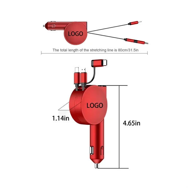 60W Retractable Car Phone Charger with Cables Fast Charging - 60W Retractable Car Phone Charger with Cables Fast Charging - Image 1 of 4
