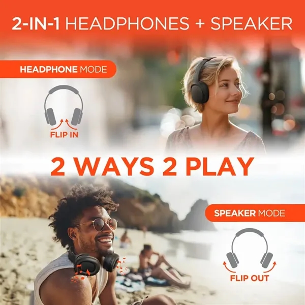HyperGear Flip 2-in-1 Wireless Headphones + Speaker - Black - HyperGear Flip 2-in-1 Wireless Headphones + Speaker - Black - Image 1 of 9