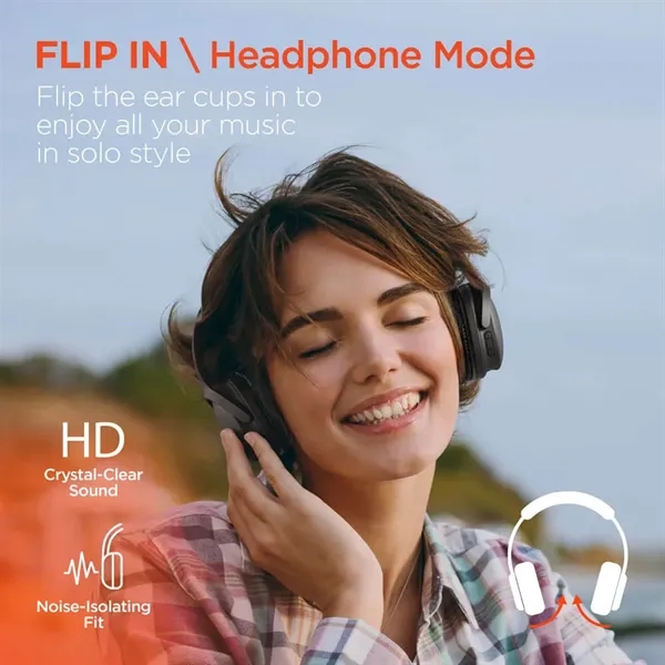 HyperGear Flip 2-in-1 Wireless Headphones + Speaker - Black - HyperGear Flip 2-in-1 Wireless Headphones + Speaker - Black - Image 2 of 9