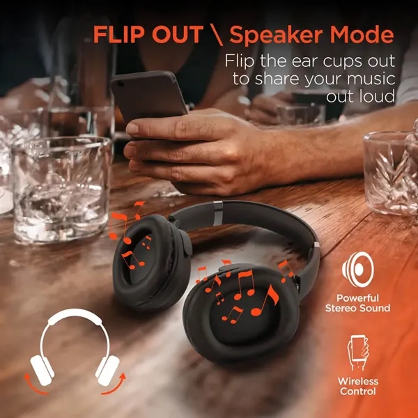 HyperGear Flip 2-in-1 Wireless Headphones + Speaker - Black - HyperGear Flip 2-in-1 Wireless Headphones + Speaker - Black - Image 3 of 9