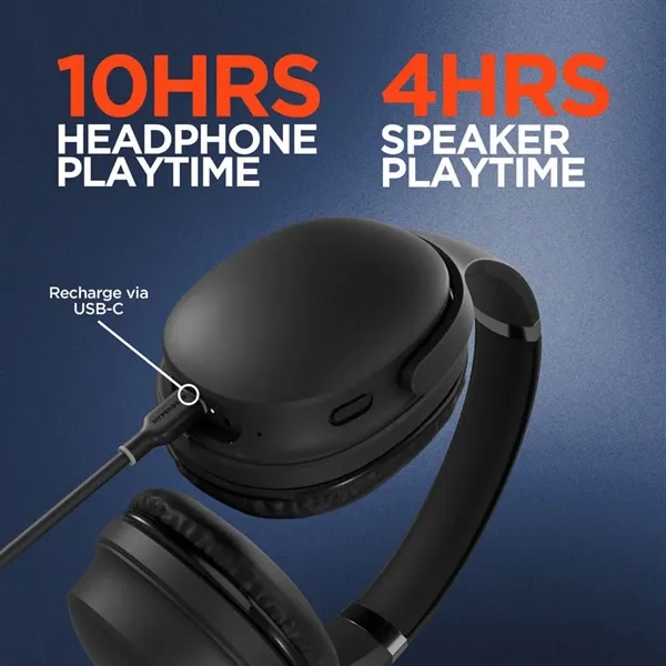 HyperGear Flip 2-in-1 Wireless Headphones + Speaker - Black - HyperGear Flip 2-in-1 Wireless Headphones + Speaker - Black - Image 8 of 9