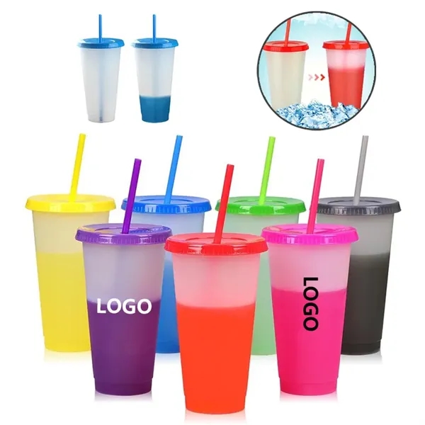 24oz Reusable Color-Changing Cold Drinks Cup w/Lid & Straw - 24oz Reusable Color-Changing Cold Drinks Cup w/Lid & Straw - Image 0 of 3