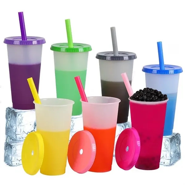 24oz Reusable Color-Changing Cold Drinks Cup w/Lid & Straw - 24oz Reusable Color-Changing Cold Drinks Cup w/Lid & Straw - Image 1 of 3