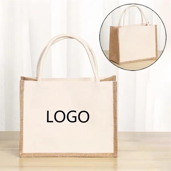 Custom Eco-Friendly Natural Jute Shopping Tote Bag 14"x10" - Custom Eco-Friendly Natural Jute Shopping Tote Bag 14"x10" - Image 0 of 3