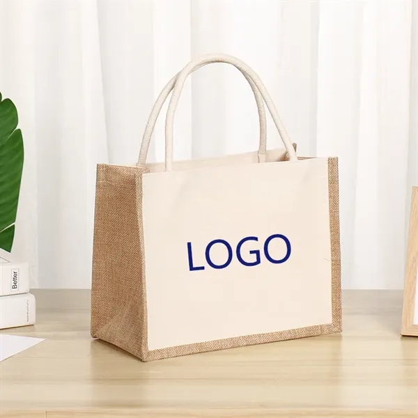 Custom Eco-Friendly Natural Jute Shopping Tote Bag 14"x10" - Custom Eco-Friendly Natural Jute Shopping Tote Bag 14"x10" - Image 1 of 3