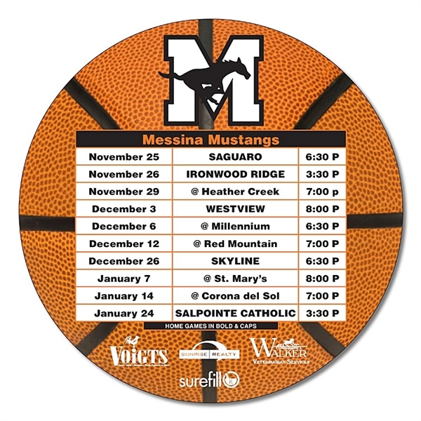 Basketball Schedules Magnet - 5.25 Inch Diameter Circle - 20 - Basketball Schedules Magnet - 5.25 Inch Diameter Circle - 20 - Image 0 of 0