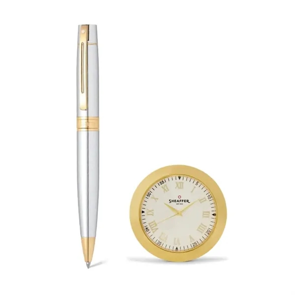 SHEAFFER® Gift Set Chrome 300 Ballpoint Pen w/ Table Clock - SHEAFFER® Gift Set Chrome 300 Ballpoint Pen w/ Table Clock - Image 1 of 8