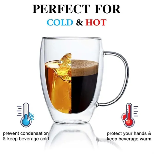 12 oz Clear Coffee Mugs Double Wall Glass Cups with Handle - 12 oz Clear Coffee Mugs Double Wall Glass Cups with Handle - Image 2 of 5