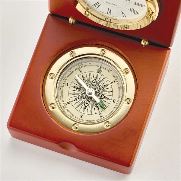 CEDAR CREEK® MAHOGANY DESK CLOCK & COMPASS - CEDAR CREEK® MAHOGANY DESK CLOCK & COMPASS - Image 3 of 4