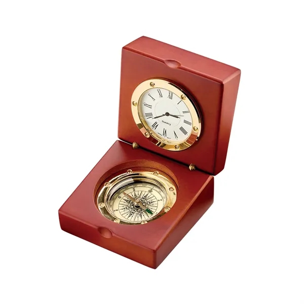 CEDAR CREEK® MAHOGANY DESK CLOCK & COMPASS - CEDAR CREEK® MAHOGANY DESK CLOCK & COMPASS - Image 4 of 4