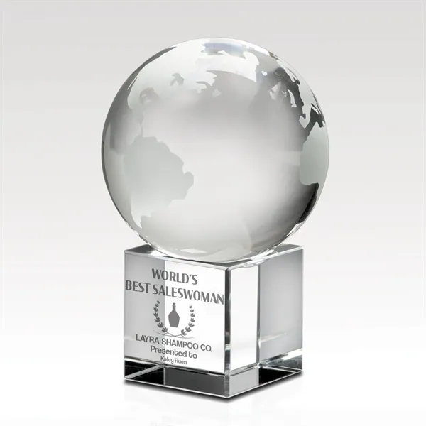Crystal Globe Award with Etched World Design - Square Base