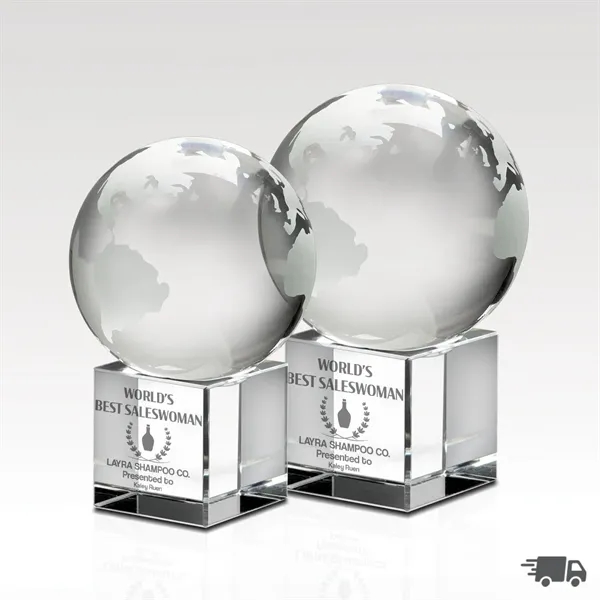 Crystal Globe Award with Etched World Design - Square Base