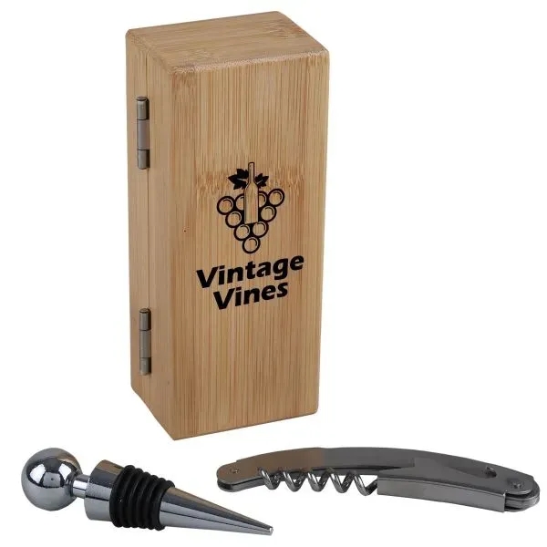 2-Piece Bamboo Wine Opener Set w/ Magnetic Closure - 2-Piece Bamboo Wine Opener Set w/ Magnetic Closure - Image 0 of 2