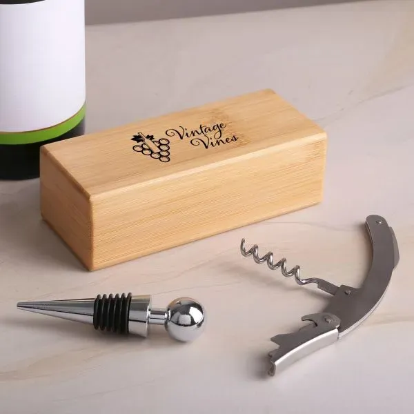 2-Piece Bamboo Wine Opener Set w/ Magnetic Closure - 2-Piece Bamboo Wine Opener Set w/ Magnetic Closure - Image 2 of 2