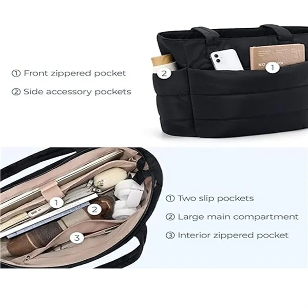 Lightweight Puffy Tote Bag With Compartments - Lightweight Puffy Tote Bag With Compartments - Image 1 of 4