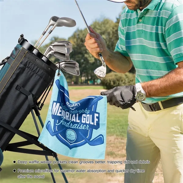 Waffle Pattern Golf Towel with Carabiner Clip (390 GSM) - Waffle Pattern Golf Towel with Carabiner Clip (390 GSM) - Image 4 of 5
