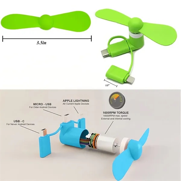 3 In 1 Usb Mini Fan Portable Mobile Phone Cooler - 3 In 1 Usb Mini Fan Portable Mobile Phone Cooler - Image 1 of 3