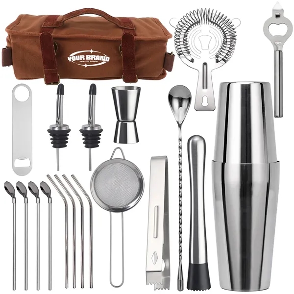 Travel Bartender Kit W/20 Piece Cocktail Shaker Portable Bag - Travel Bartender Kit W/20 Piece Cocktail Shaker Portable Bag - Image 0 of 5