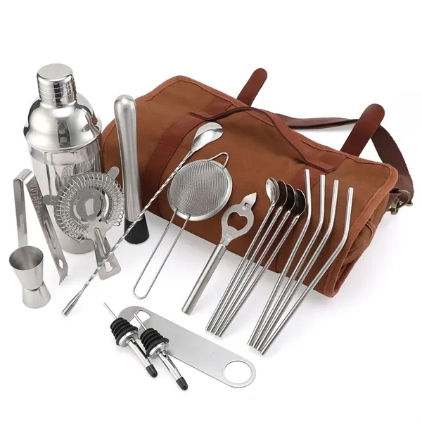 Travel Bartender Kit W/20 Piece Cocktail Shaker Portable Bag - Travel Bartender Kit W/20 Piece Cocktail Shaker Portable Bag - Image 5 of 5