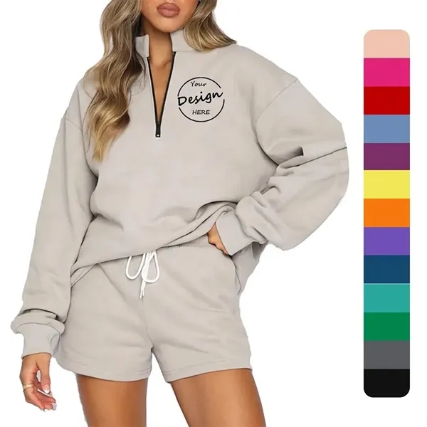 Women Quarter Zip Pullover Long Sleeve Tops Sweatshirt - Women Quarter Zip Pullover Long Sleeve Tops Sweatshirt - Image 4 of 8