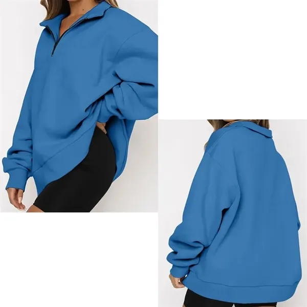 Women Quarter Zip Pullover Long Sleeve Tops Sweatshirt - Women Quarter Zip Pullover Long Sleeve Tops Sweatshirt - Image 5 of 8