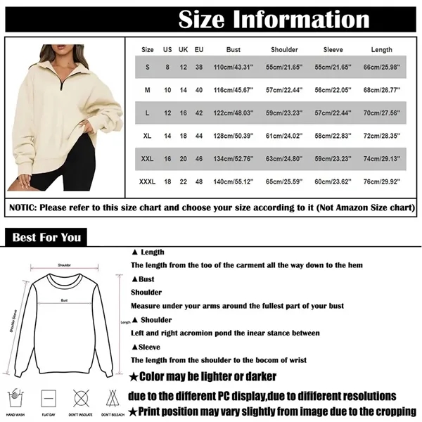 Women Quarter Zip Pullover Long Sleeve Tops Sweatshirt - Women Quarter Zip Pullover Long Sleeve Tops Sweatshirt - Image 7 of 8