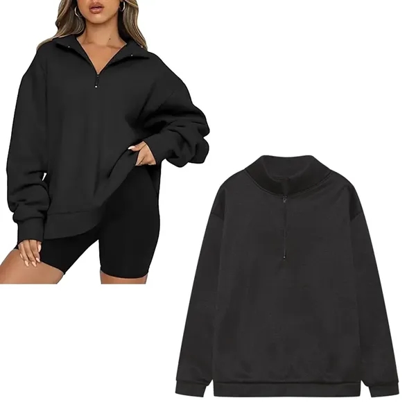 Women Quarter Zip Pullover Long Sleeve Tops Sweatshirt - Women Quarter Zip Pullover Long Sleeve Tops Sweatshirt - Image 3 of 8