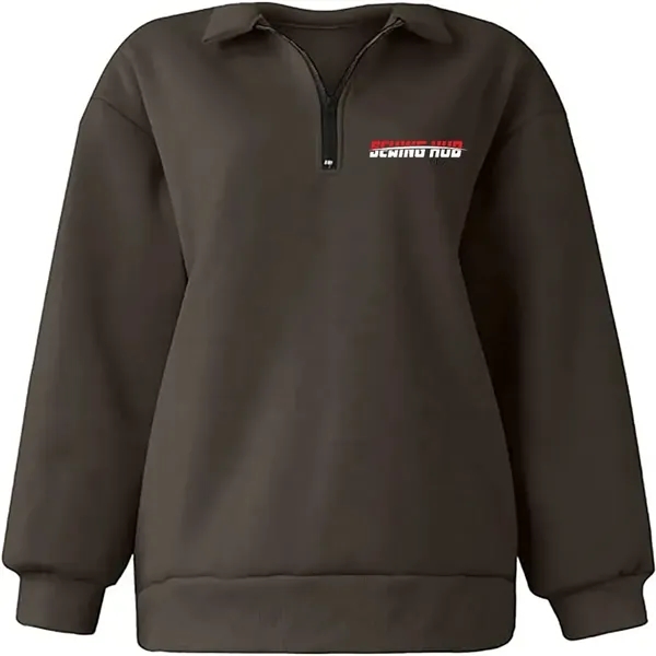 Women Quarter Zip Pullover Long Sleeve Tops Sweatshirt - Women Quarter Zip Pullover Long Sleeve Tops Sweatshirt - Image 6 of 8