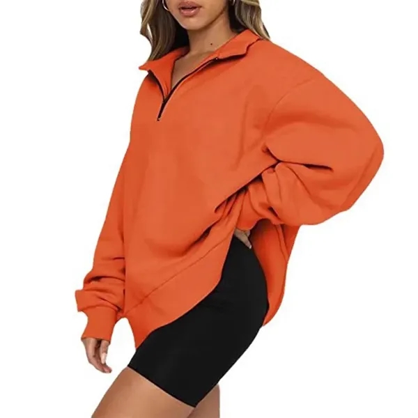 Women Quarter Zip Pullover Long Sleeve Tops Sweatshirt - Women Quarter Zip Pullover Long Sleeve Tops Sweatshirt - Image 8 of 8