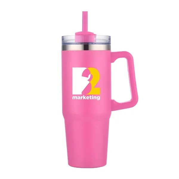 30 oz. Vacuum Stainless Steel Travel Mug w/ Handle & Straw - 30 oz. Vacuum Stainless Steel Travel Mug w/ Handle & Straw - Image 4 of 19