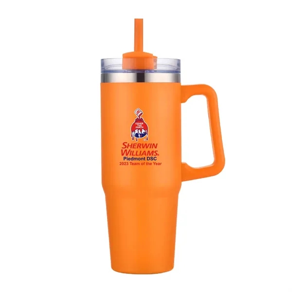 30 oz. Vacuum Stainless Steel Travel Mug w/ Handle & Straw - 30 oz. Vacuum Stainless Steel Travel Mug w/ Handle & Straw - Image 9 of 19